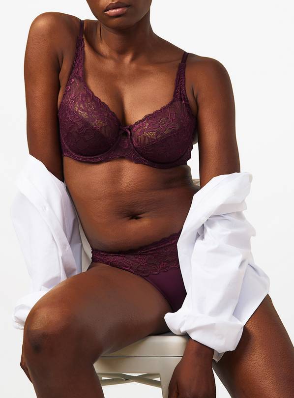 Dark Red Fleur Lace Full Cup Bra 42DD